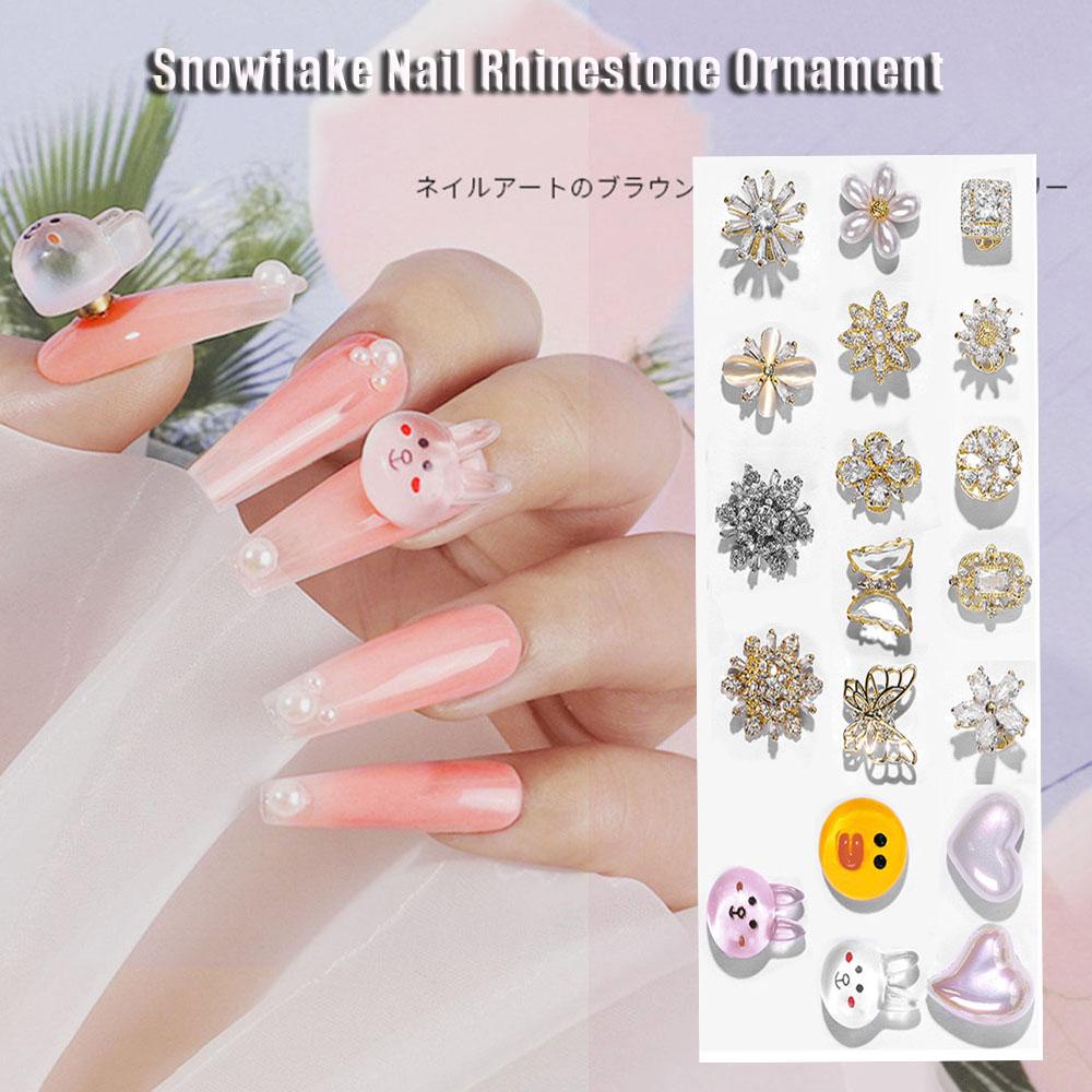 AUGUSTINA Agustinina Dekorasi Nail Art Bunga Snowflake Diputar Alloy Zircon Ornamen Kartun Hewan DIY Nail Art