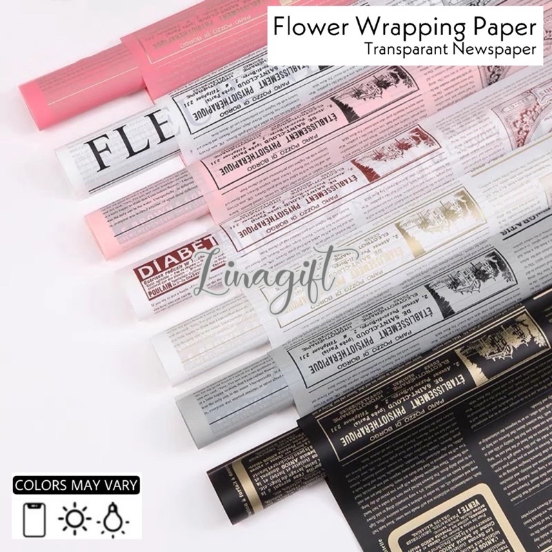 ( 5 Lembar ) TRANSLUCENT NEWSPAPER - FLOWER WRAPPING COLOR PAPER KERTAS BUNGA BUKET FLORIST PLASTIC CELLOPHANE