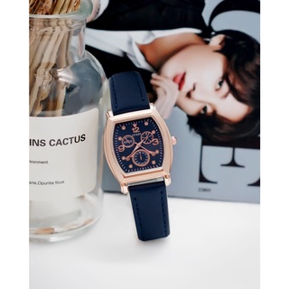 PA Jam Tangan Quartz Strap Rubber PU Analog Casual Gaya Retro Wanita Segi Angka Watch Korean Fashion Balok RM058