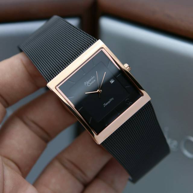 Jam Tangan Wanita Alexandre Christie AC 8333 Rosegold Black Original