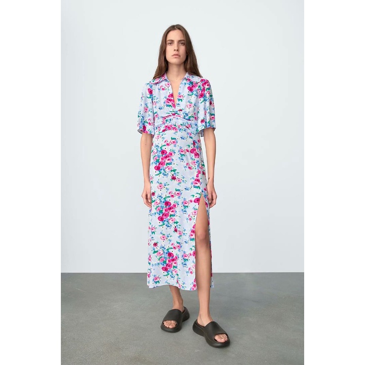 Dress casual import Blue Romantic Flower korea style biru bunga