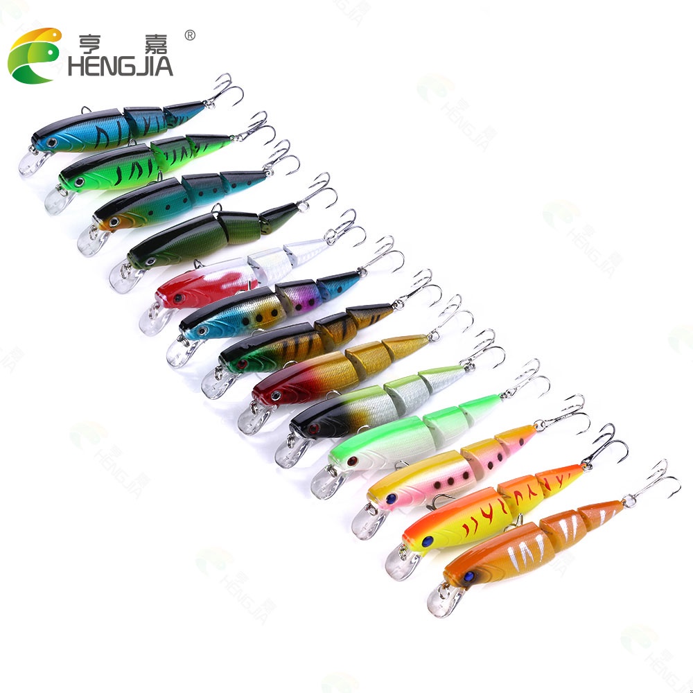 HENGJIA 13PCS/Lot Multi Section Sea Bass Hard Fishing Lure 3D Fish Eyes 3 Segment Crankbaits Minnow Fake Artificial Bait Suit For Fishing Carp Tackle