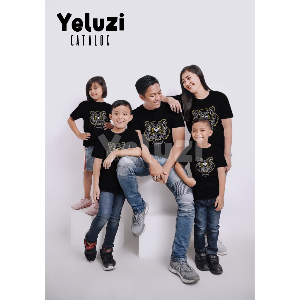 Kaos Couple Keluarga Sarimbit Katun Combed 24s - Tiger Head Hitam - YELUZI