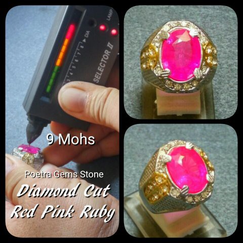 CINCIN BATU AKIK PERMATA DIAMOND CUT RED PINK RUBY HIGH QUALITY UP TO 9 MOHS WOW... BIG SIZE STANDAR