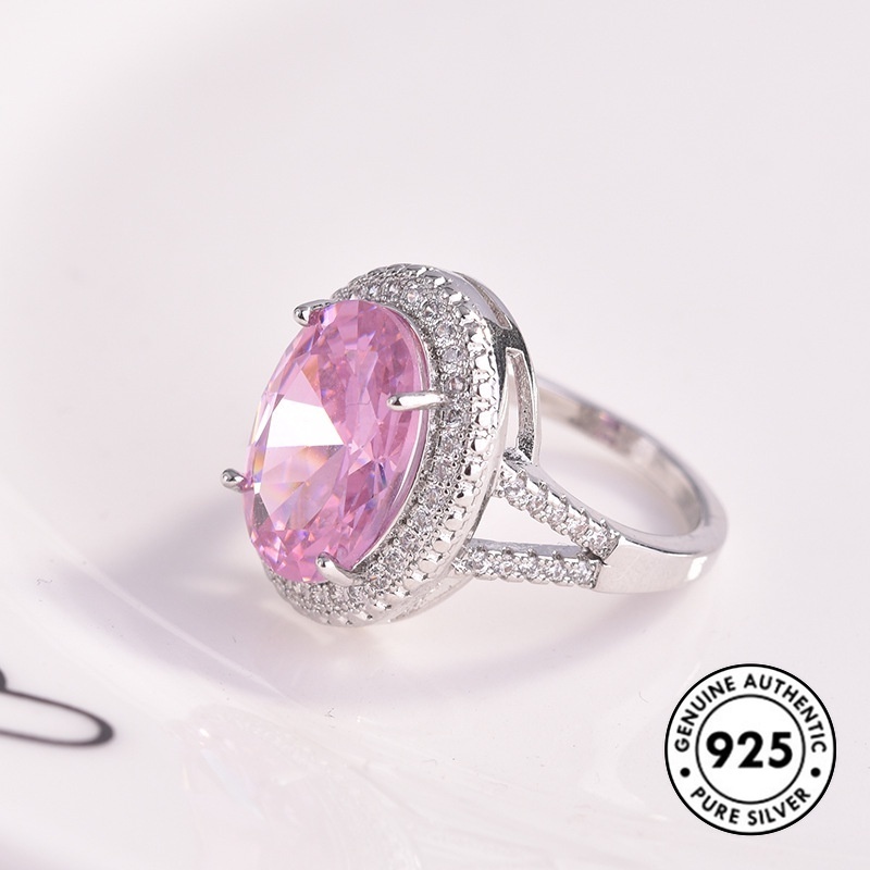 Cincin Berlian Pink Bahan S925 Silver
