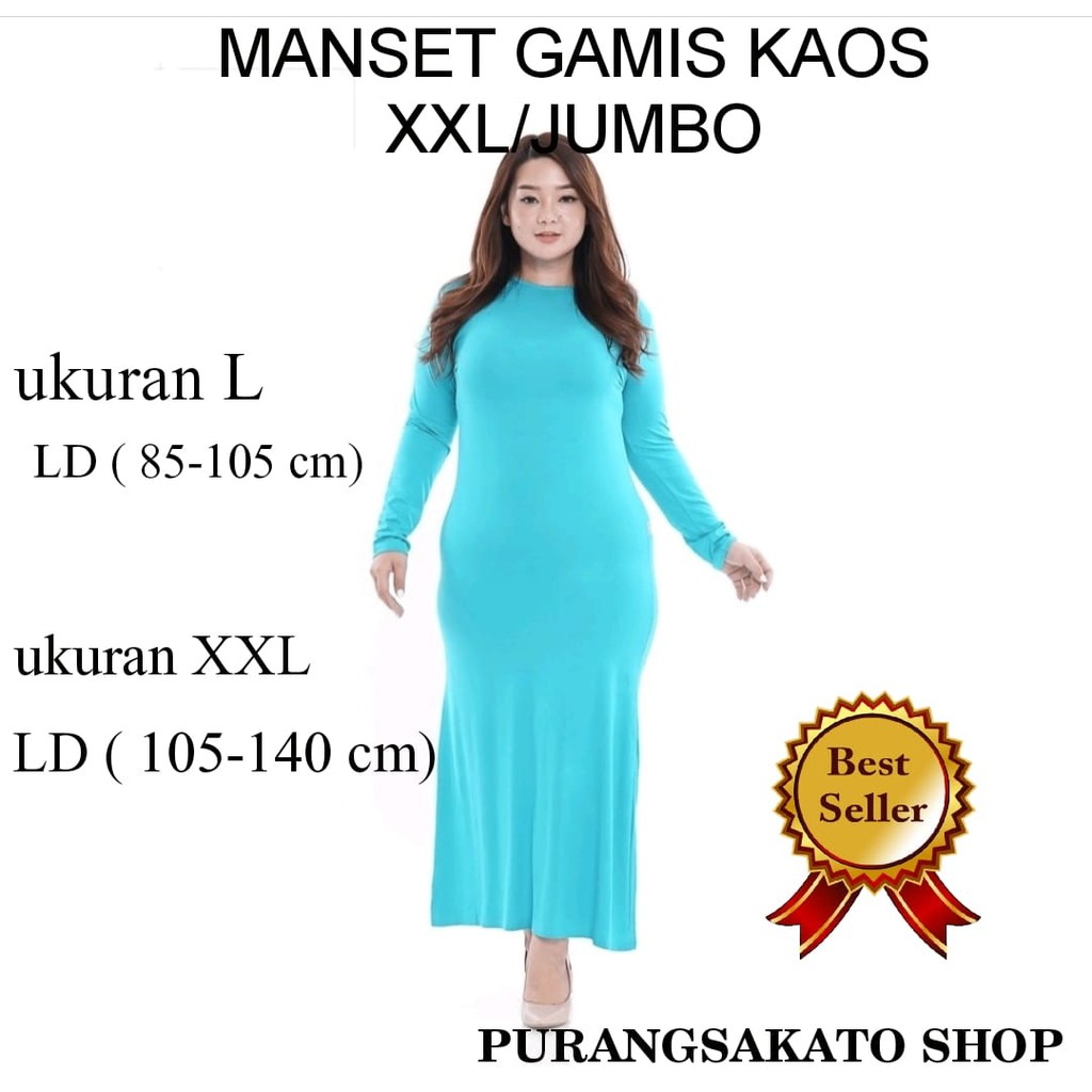 Manset GAMIS Jumbo Bahan KAOS RAYON Polos Wanita L dan XXL Tangan panjang_PURANGSAKATO SHOP