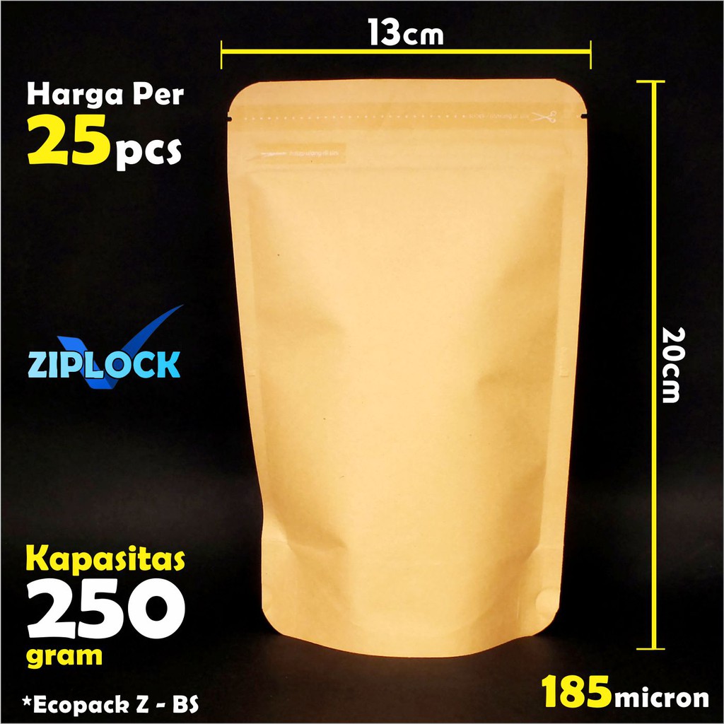 Kemasan Stand Up Pouch Kertas Klip Zipper Ziplock - Ecopack 250 Gram