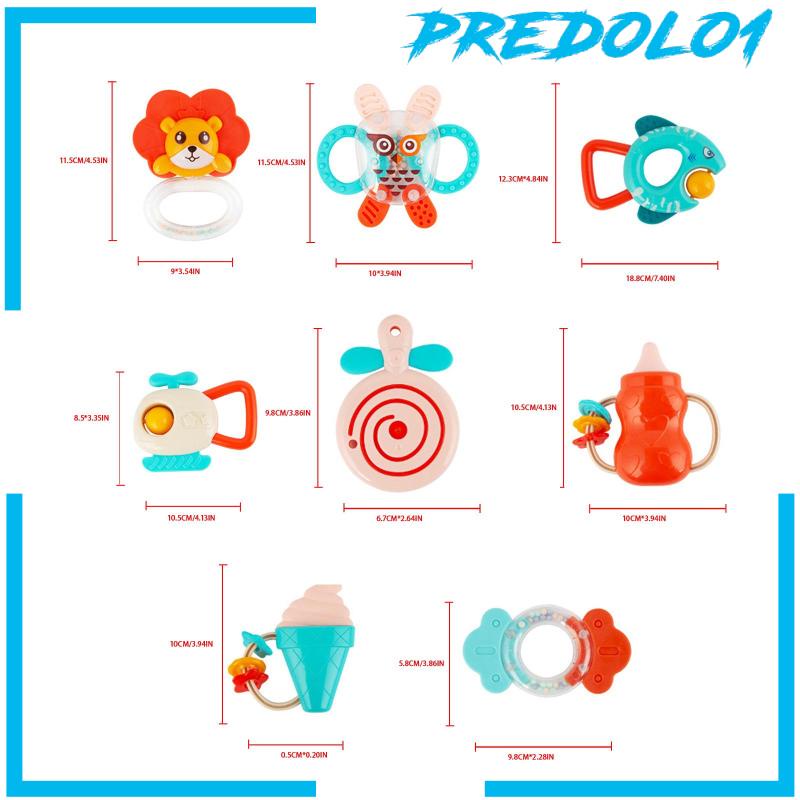 (Predolo1) 8pcs / Set Mainan Rattle Teether + Shaker Untuk Bayi Laki-Laki / Perempuan 3-12 Bulan