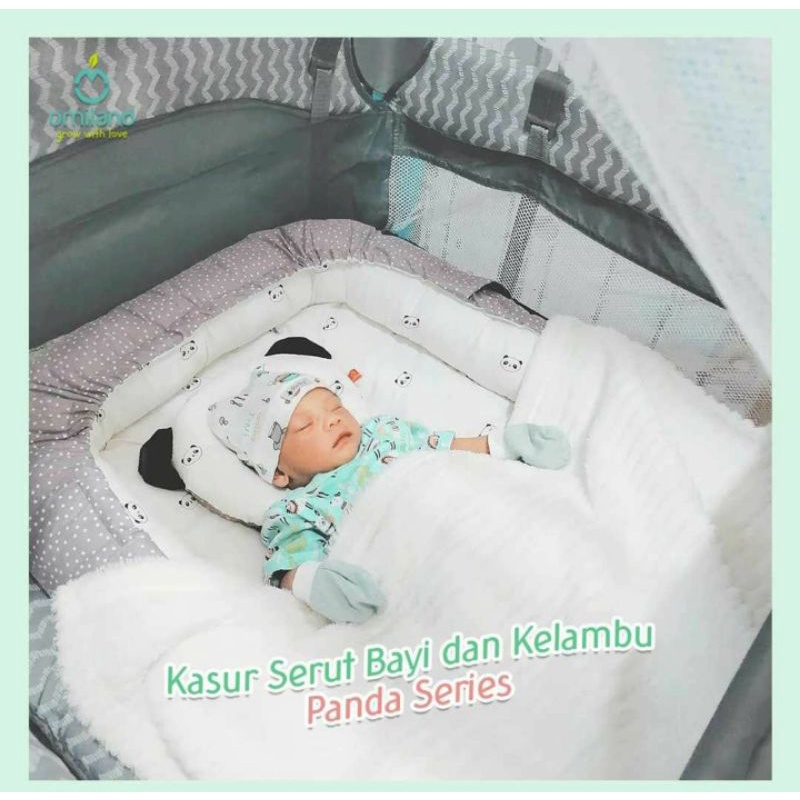 [2 kg] Omiland Kasur Bayi Serut + Kelambu Kojong (Bisa Dilepas) Panda Series - OYK 1141-6