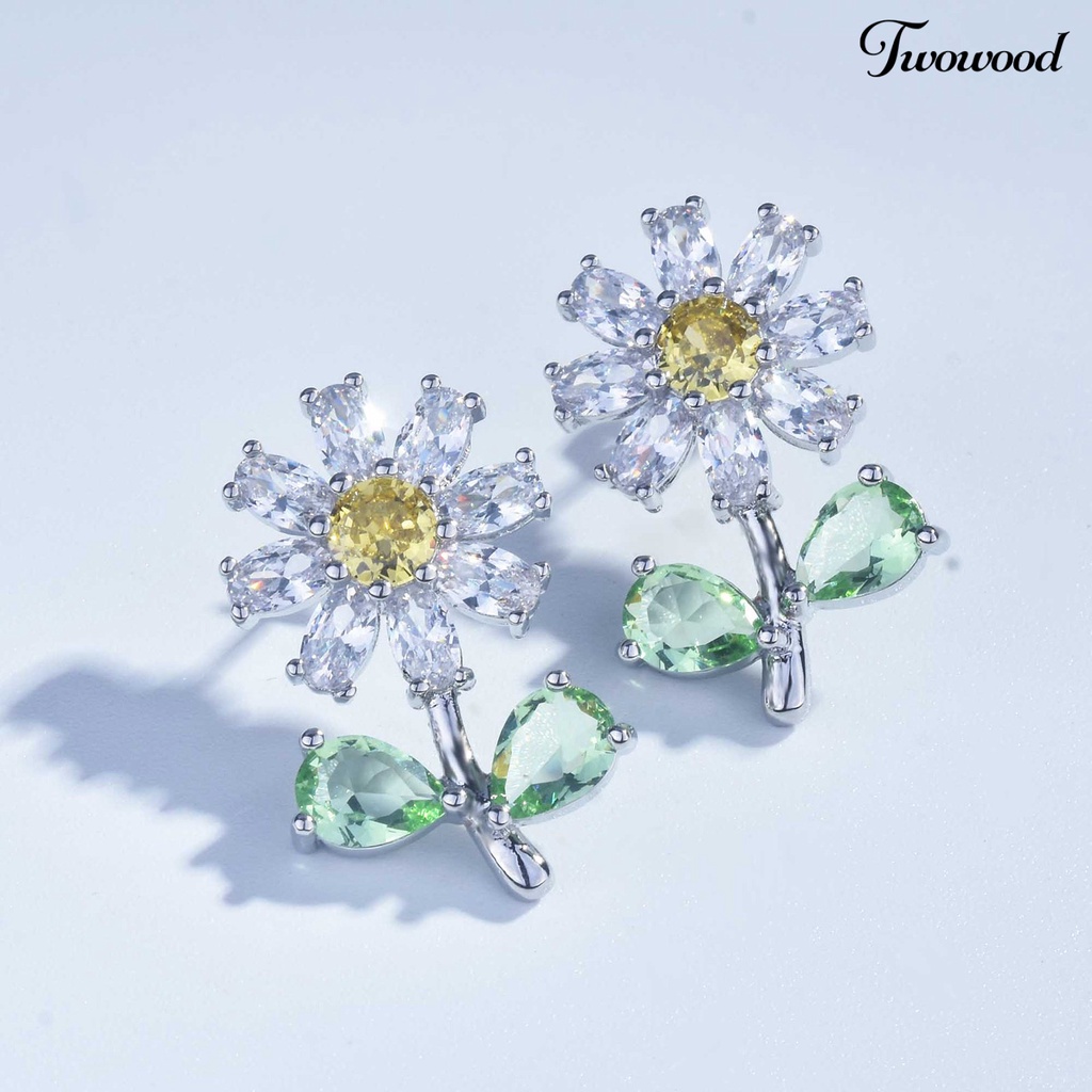 1 Pasang Anting Stud Desain Bunga Krisan Kecil Aksen Berlian Imitasi Untuk Aksesoris Perhiasan