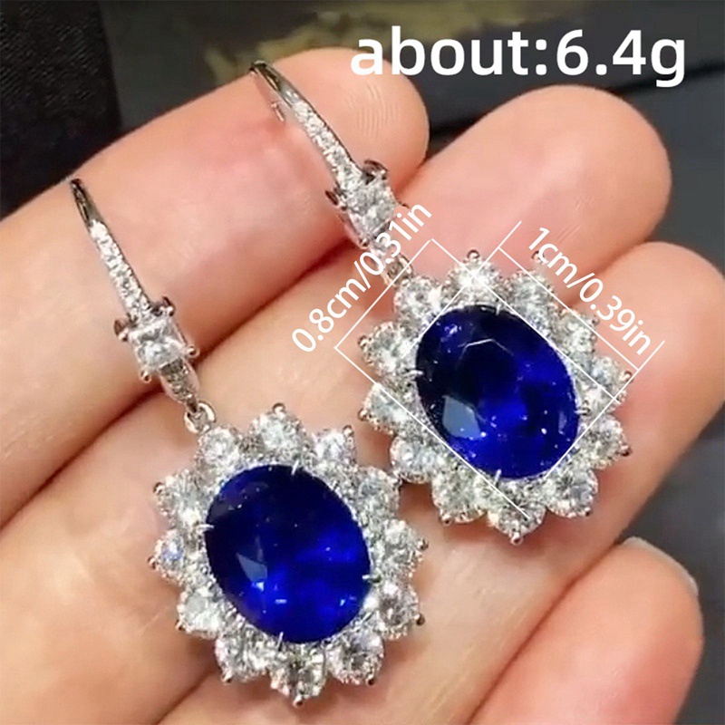 Anting Juntai Cubic Zirconia Warna Biru Tua Untuk Wanita