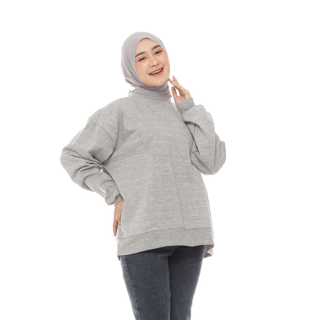 Sweater Crewneck Wanita Oversize Grey Misty Biiulicious Biiu