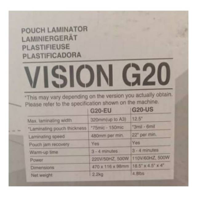 VISION G20 Mesin laminating / Laminating Machine. GARANSI 1 thn