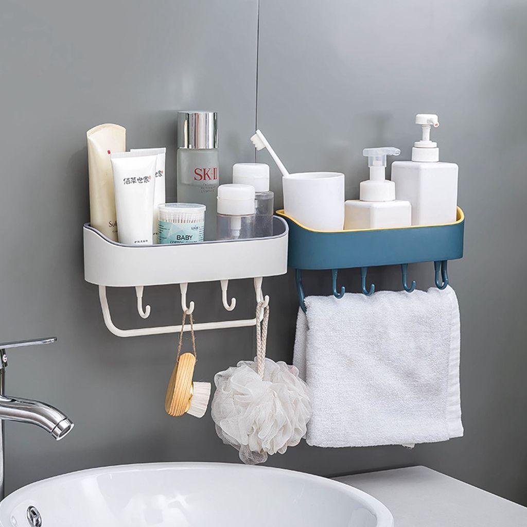 [Elegan] Rak Kamar Mandi Bahan PP Dual Color Penyimpanan Dapur Dinding Dengan Kait Bantalan Kuat Shower Storage Basket