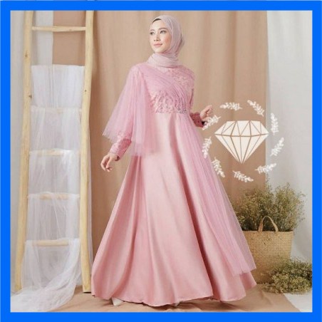 Baju Gamis Muslim Terbaru 2021 Model Baju Dress Pesta Wanita kekinian Bahan Brokat Kondangan Remaja
