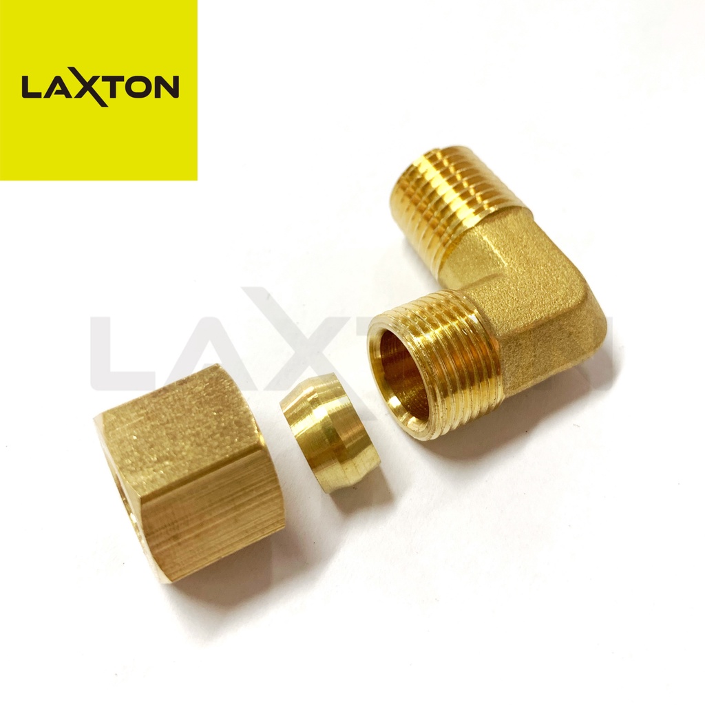 Compression Fitting Nepel Sambungan Selang Tembaga Male Elbow 1/4 drat