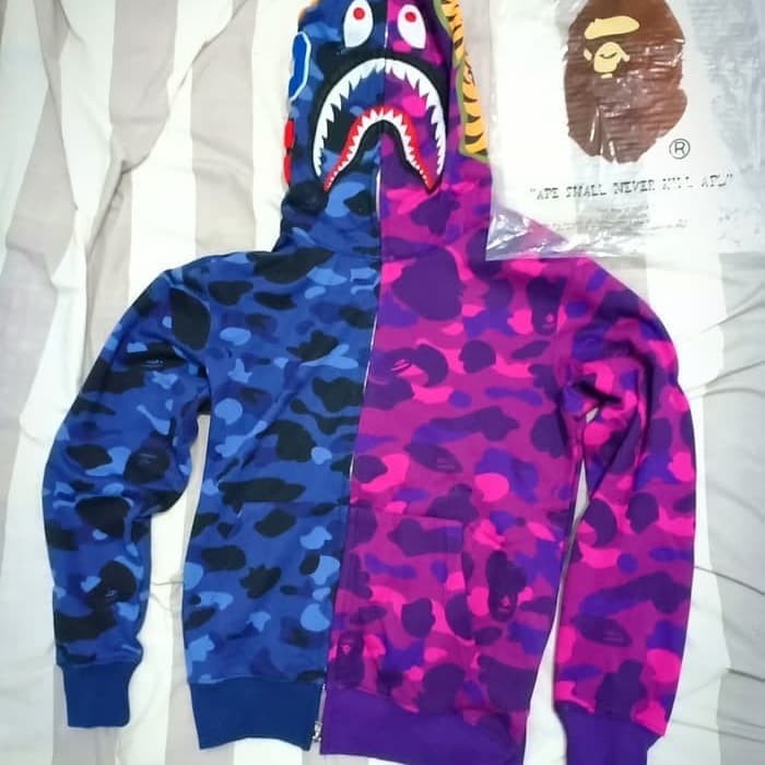 Hoodie Bape Shark Dual Camo Biru Ungu Grade 1:1 AUTHENTIC - M