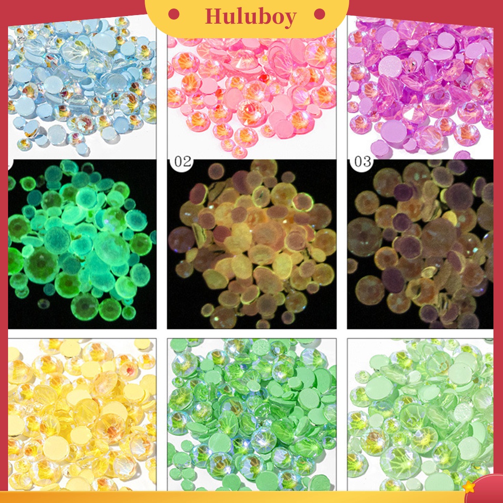 Huluboy Huluboy♡ Hiasan Berlian Imitasi Bulat Flat 3D 6 Warna Untuk Dekorasi Manicure DIY