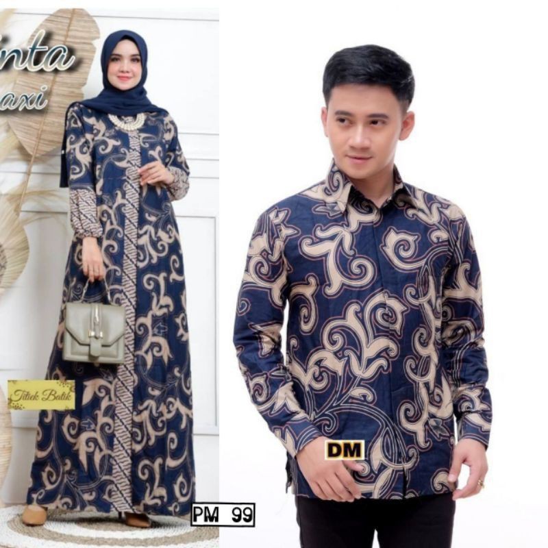 Couple Gamis Batik Maura Couple - Sania Ruffle Batik Couple ori Ndoro jowi DNT Garansi Termurah-Kangkung navy