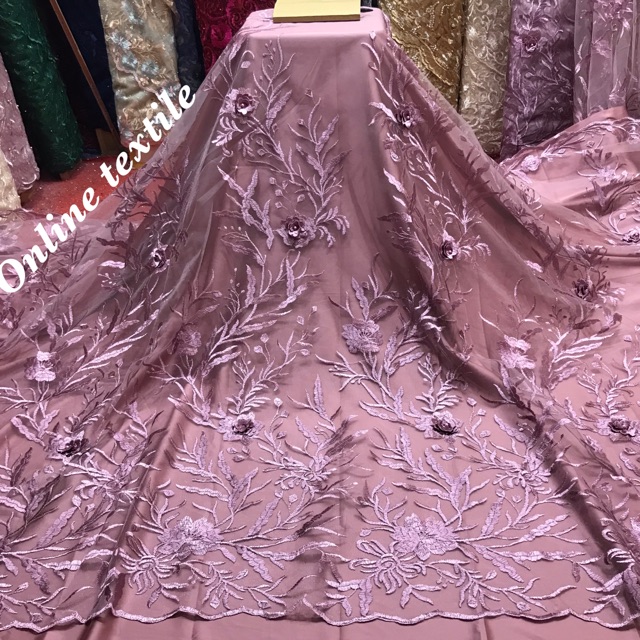 MURAH!!! Kain bahan Tulle 3D mutiara / brokat 3d mutiara.