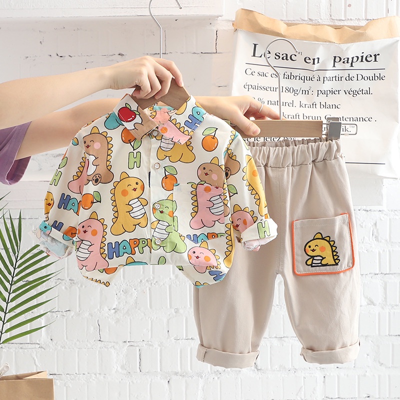 Setelan Kemeja MAX DINO Baju Anak Laki Laki Set 2pcs Karakter Kartun Import