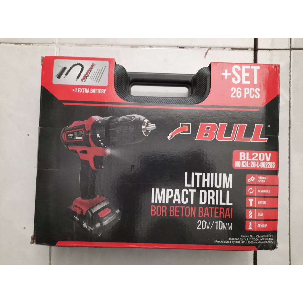 Jual Bor Baterai Impact Bl 20V Bull / Bor Beton Impact Cordless Drill ...