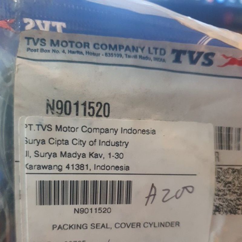 Karet Tutup Cylinder Kop Apache 200 TVS. Packing Seal Cover Cylinder