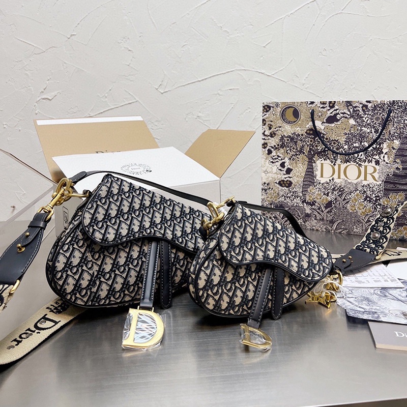 Original Dior (with box) saddle baby oblique vintage print Roman strap shoulder bag