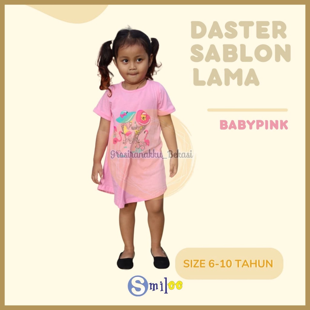 Daster Anak Smile Sablon Junior Motif Babypink Angsa Size 6-10Tahun