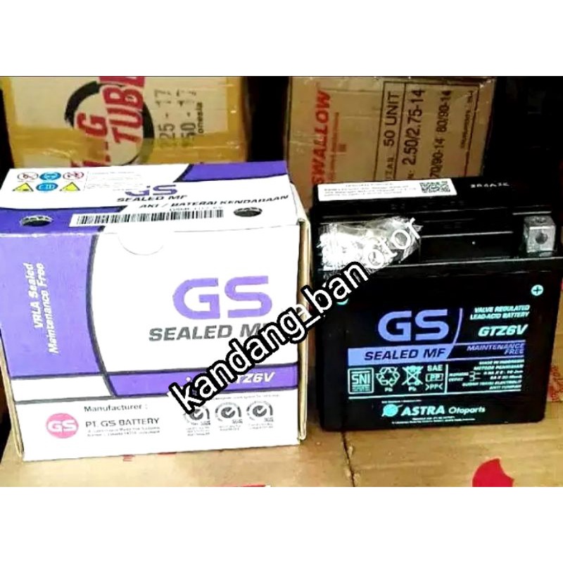 aki kering GS astra GTZ6V untuk Motor Beat Pop esp ISS, Vario 125/150 esp ISS, Sonic 150, CBR 150, Satria 150 &amp; sejenisnya.