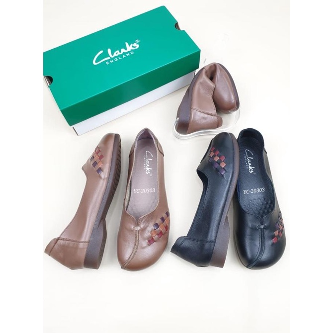 Sepatu Wanita Clarks Leather Flat Original kulit asli import Termurah