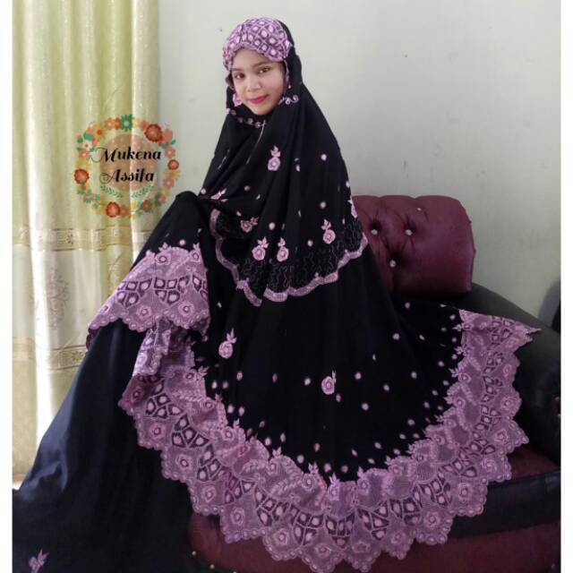 Mukena mewah bando hitam ping bordir padang bukittinggi ,mukena cantik mewah