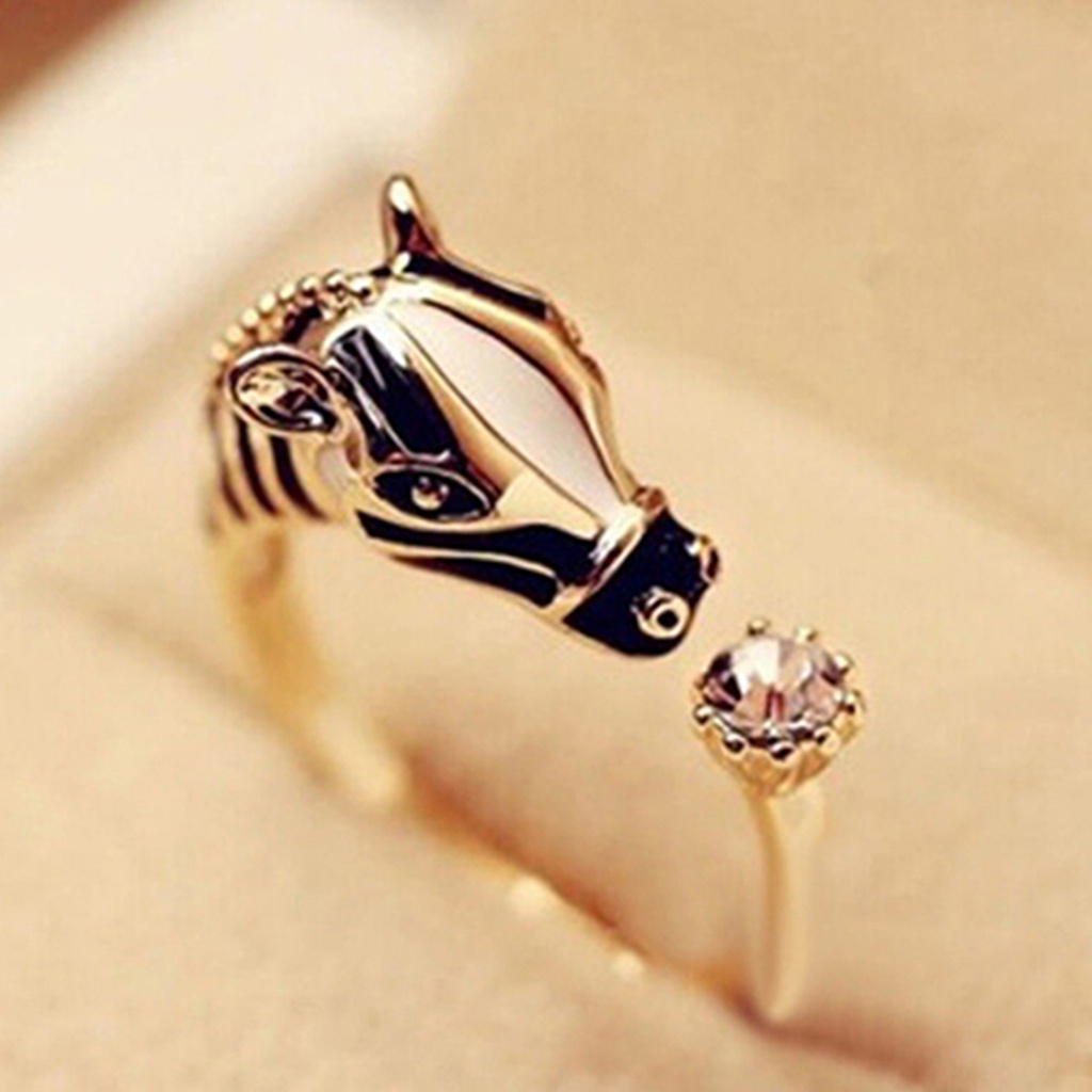 Hu Hu Hu Hu Hu Alat Bantu Pasang Kacamata♡ Cincin Wanita Model Terbuka Desain Kepala Kuda Hias Berlian Imitasi Untuk Pestaclub