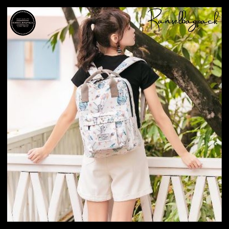 Tas Ransel Wanita - Backpack Punggung Bahu Model Korea Terbaru Murah Bagus Import Lokal Original Simple Fashion Elegan Casual Traveling Sekolah Kuliah Kerja Laptop Kapasitas Besar Waterproof Anti Air Nilon Perempuan Cewek