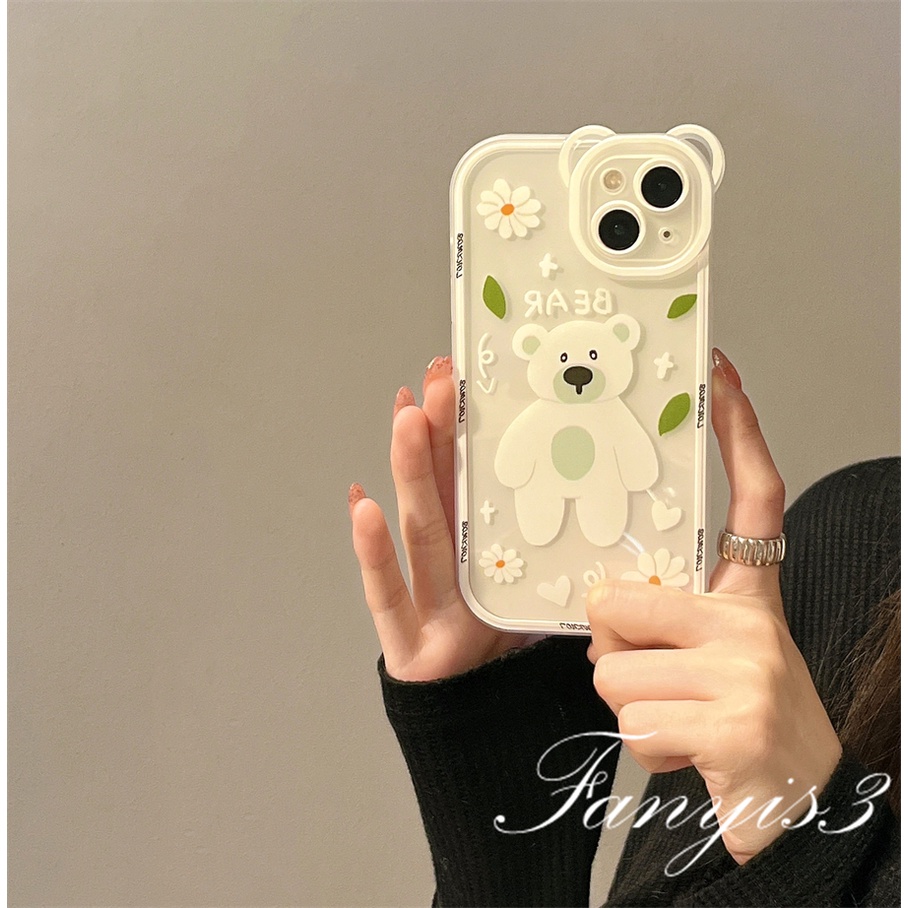 Compatible For iPhone 14 13 12 11 Pro Max X XR Xs Max 8 7 6 6s Plus SE 2020 Soft Case Pelindung Desain Telinga Kucing Kotak-Kotak Beruang Untuk