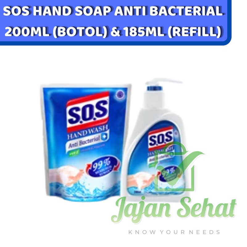 Sos Hand Soap Anti Bacterial 200ml (BOTOL) &amp; 185ml (REFILL)