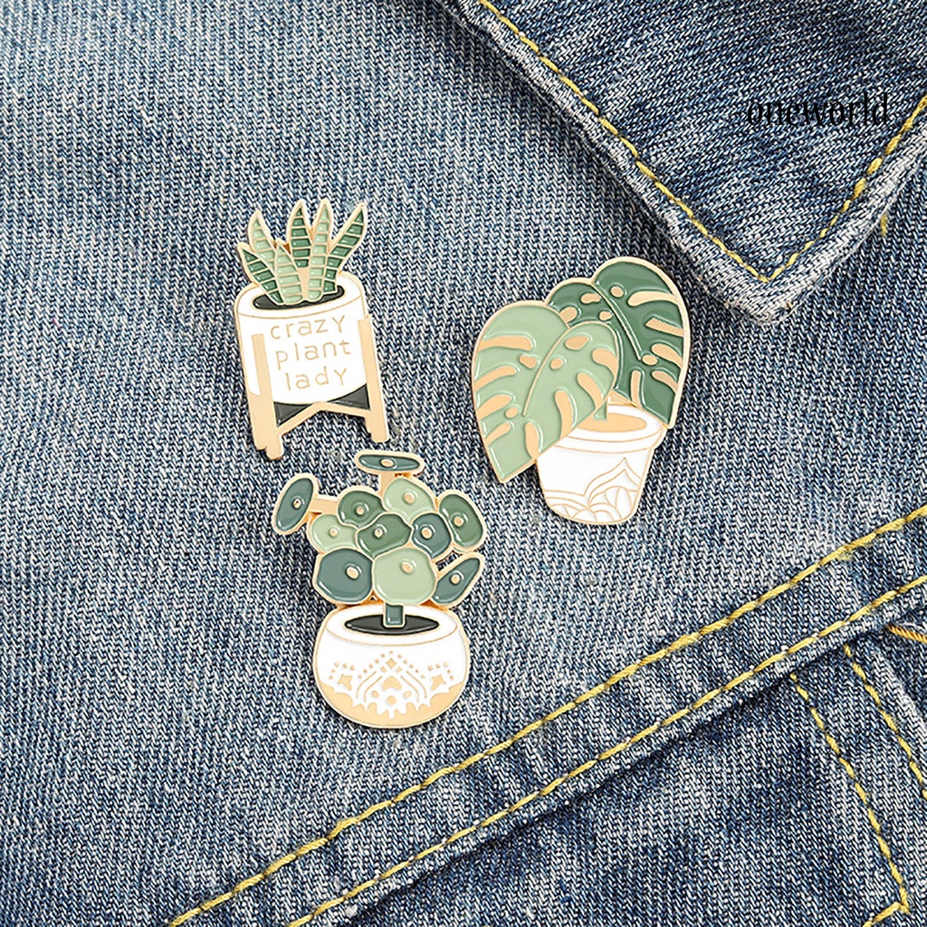 OW@ Cartoon Enamel Pin Potted Plant Brooch Coat Collar Badge Clothing Bag Accessory