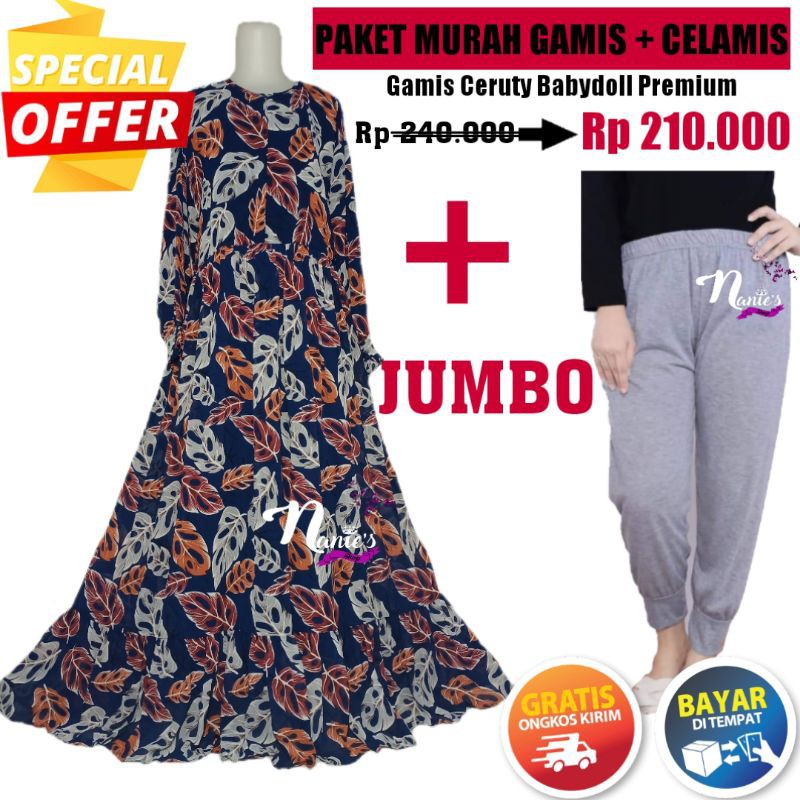 GAMIS JUMBO JANDA BOLONG LD 120 - GAMIS CERUTI JUMBO JANBOL XXL FIT XXXL MODEL BARU - BONUS CELAMIS