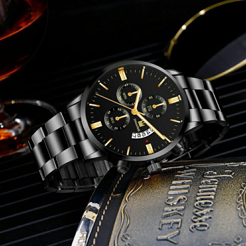 Jam Tangan Pria SHAARMS  Mewah Kasual Stainless Steel Elegan Anti Air