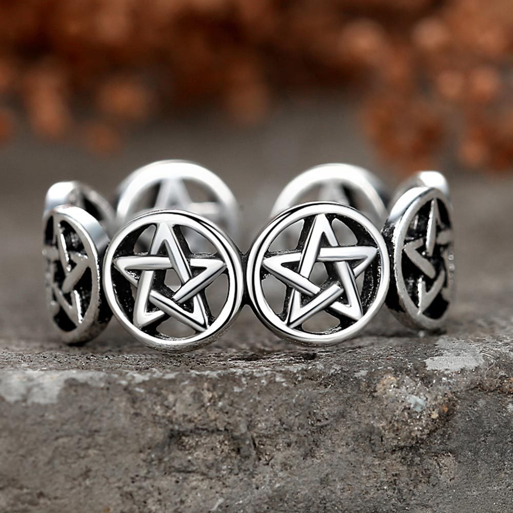 cincin perak 925 asli untuk wanita/Cincin yang Dapat Disesuaikan Pentagram Retro Jewellery JZ00071