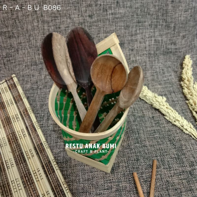 

(B086) Tempat Sendok Bambu Hijau 11x9cm|Wadah Garpu Makan|Sumpit|Alat Dapur|Nasi|Curtely|Unik
