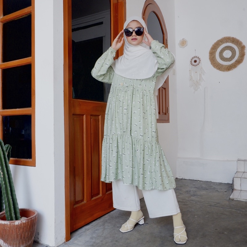 BYNINIS | Flowy Tunik Midi dress motif bunga rayon