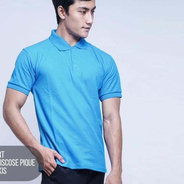 Kaos Polos Polo Cotton Pique Biru Turkis - Biru Turkis, S