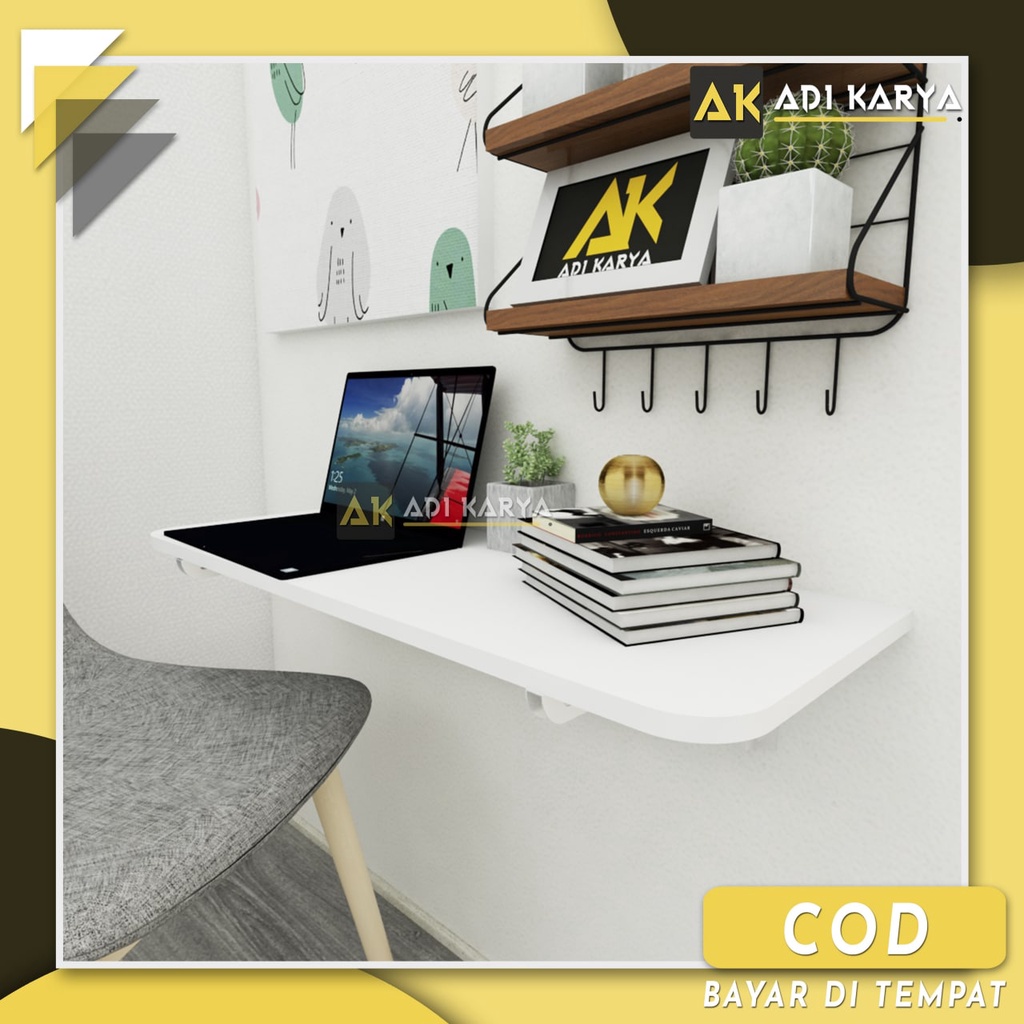 Meja Lipat Dinding 80 x 30 Meja Belajar Kerja Dinding Ambalan Tempel Braket Besi Engsel Laptop Kompu