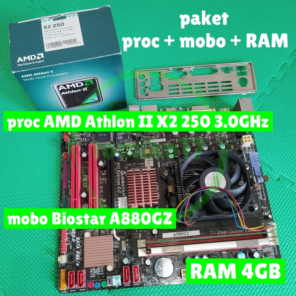 Biostar A880GZ motherboard AM3+ DDR3 paket processor ram 4gb athlon ii x2 250 mainboard mobo normal 