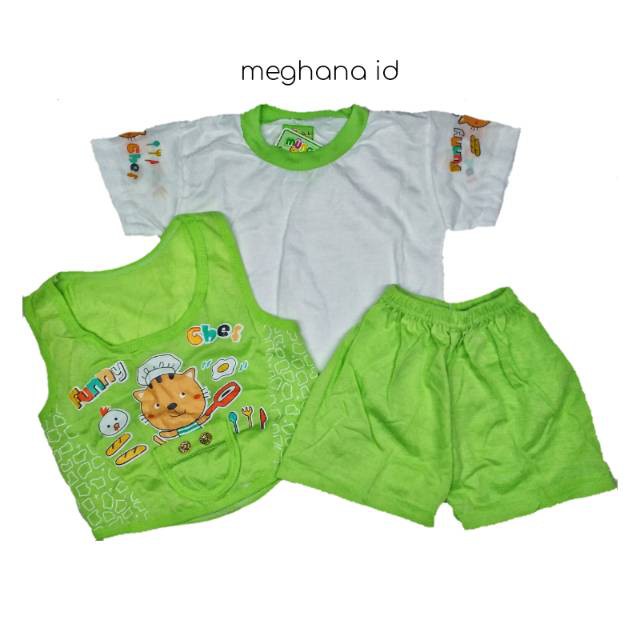 Baju kaos setelan celana pendek + rompi bayi anak cowok cewek murah merk mungil