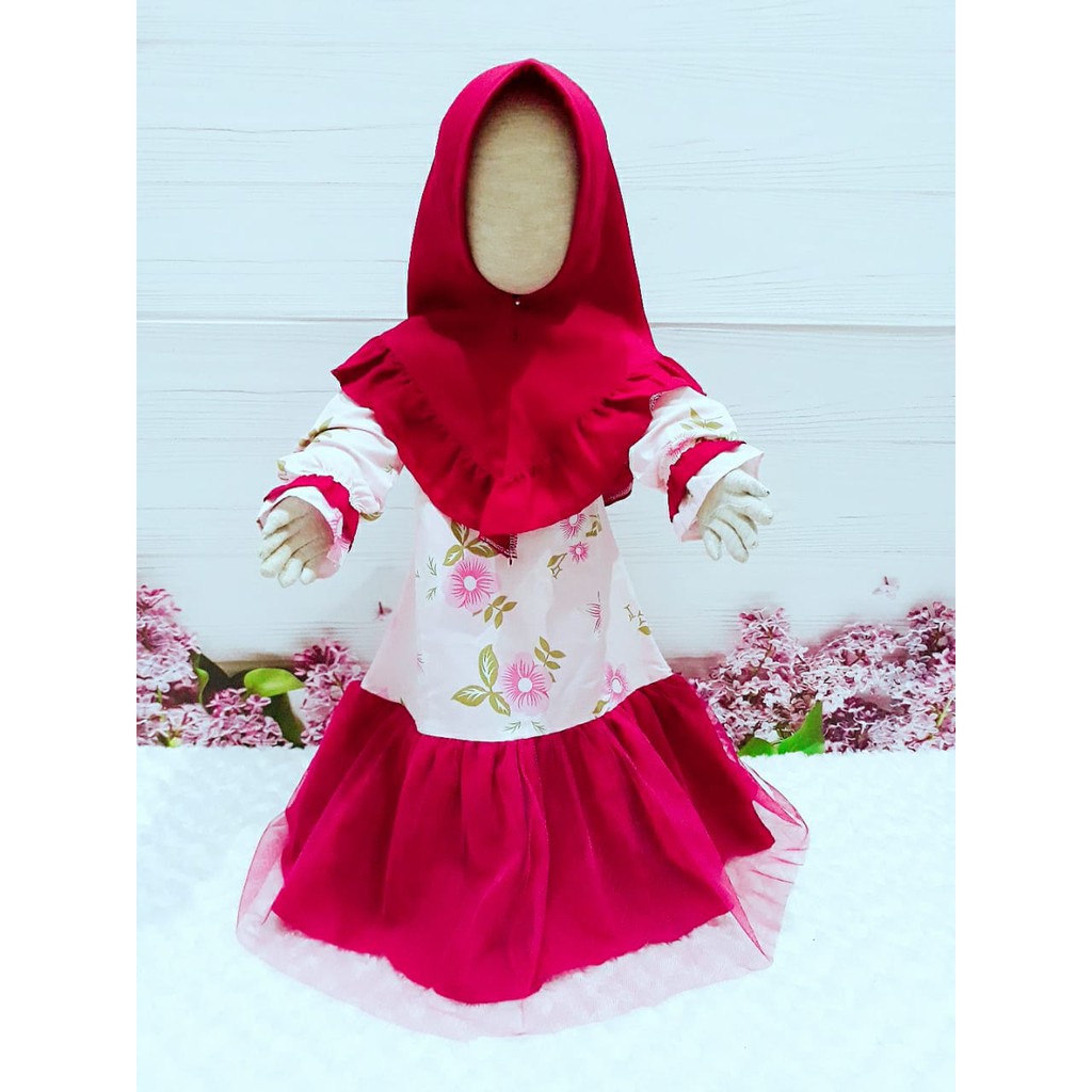 gamis anak perempuan leaf pink