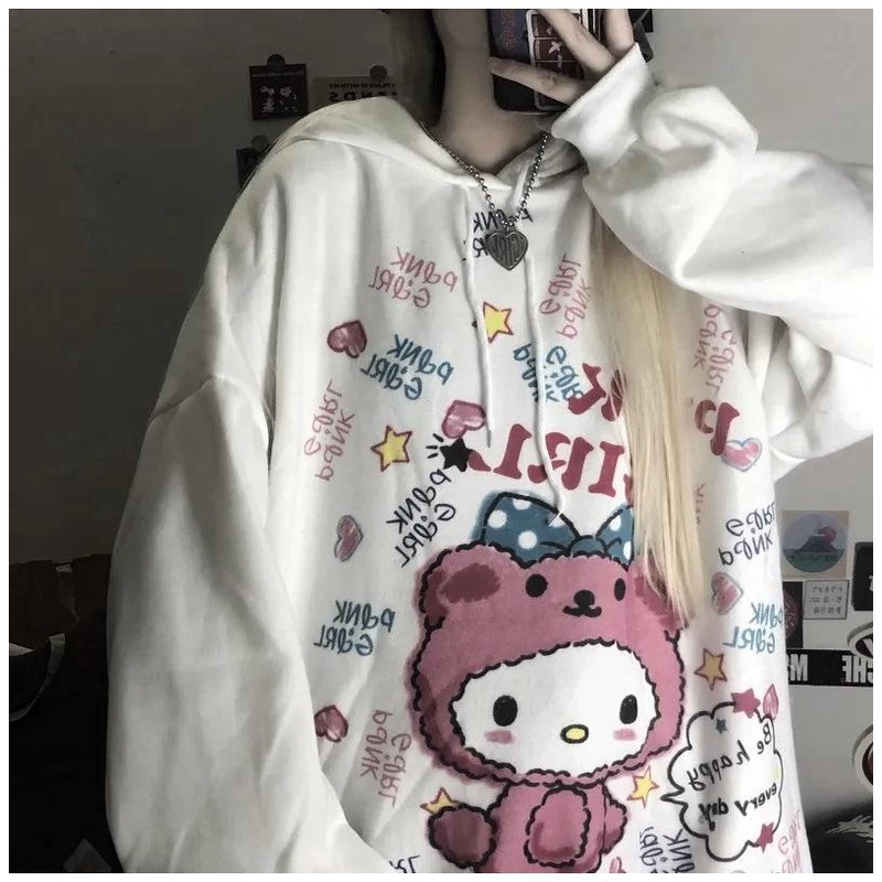 Anime Hoodie Women Vintage Oversized Cute Hoodie Autumn Kawaii Fashion Sweatshirt Women Korean Long