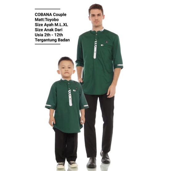 Alburaq28 - Baju Koko Kurta Pakistan Couple Ayah Dan Anak Warna Hijau Emerald Bahan Toyobo
