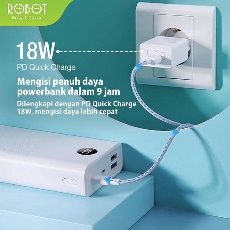 (GA2) PowerBank ROBOT 30000mah RT30 2.4A Dual Input Port Type C &amp; Micro USB 3 Output Original Fast Charging Real Capacity LED Indicator - Garansi Resmi 1 Tahun